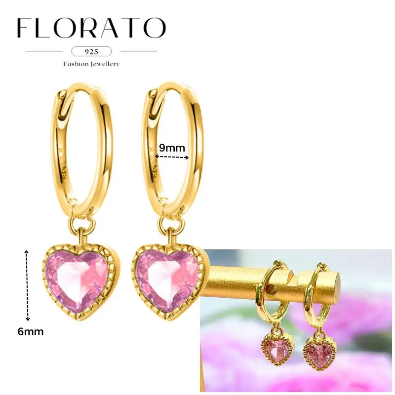 Lussuosa geometria 925 orecchio in argento sterling Ago rosa serie zircone orecchini a cerchio pendenti dolce moda regali di gioielli da sposa