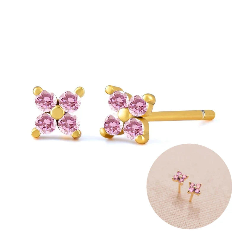 Lussuosa geometria 925 orecchio in argento sterling Ago rosa serie zircone orecchini a cerchio pendenti dolce moda regali di gioielli da sposa