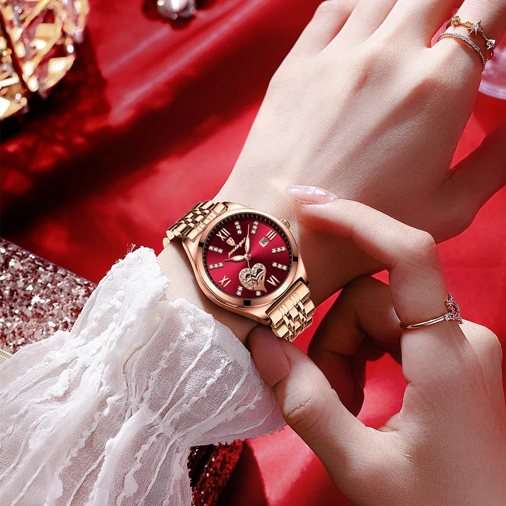 POEDAGAR Orologi di lusso da donna Orologio da donna impermeabile con data luminosa in acciaio inossidabile Orologio da polso da donna al quarzo alla moda elegante