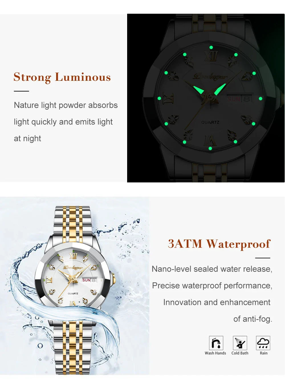 POEDAGAR orologi da donna di marca di lusso impermeabile luminoso data settimana orologio al quarzo per donna orologio da donna di moda in acciaio inossidabile