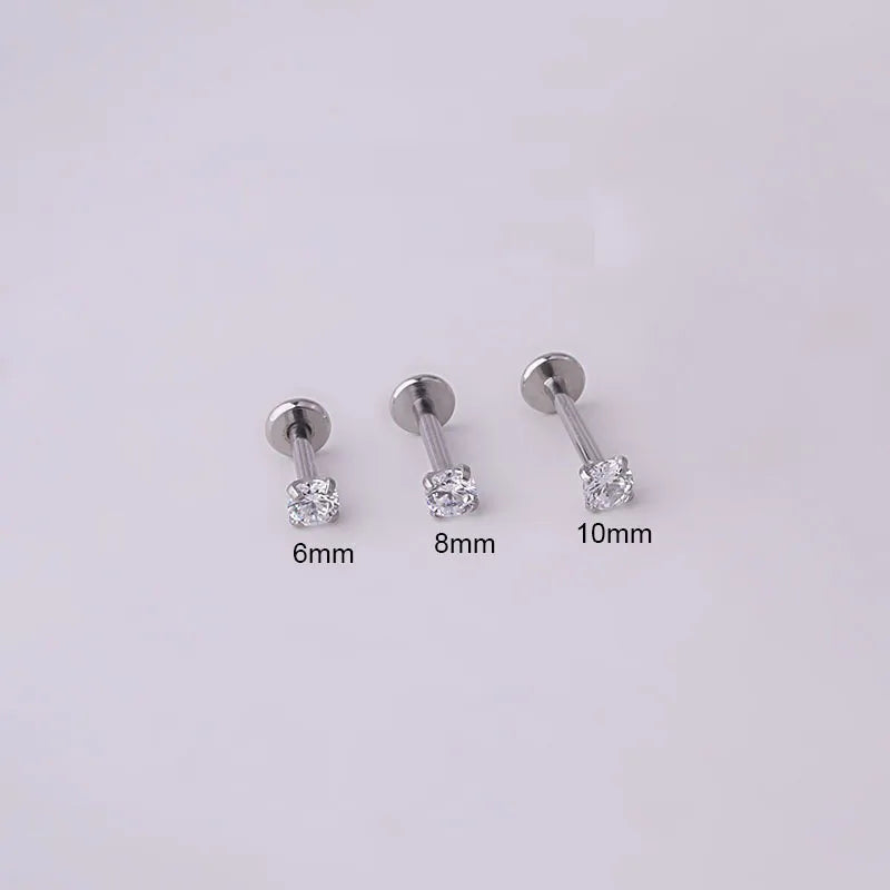 Orecchini a bottone per trago penetrante in acciaio inossidabile da 2 pezzi, orecchino per cartilagine elicoidale con labret di cristallo piccolo per gioielli per il corpo delle donne