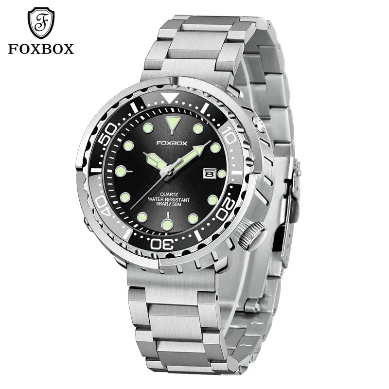 FOXBOX Top Brand Fashion Diver Watch Men 50ATM Waterproof Date Clock orologi sportivi orologio da polso al quarzo da uomo Relogio Masculino