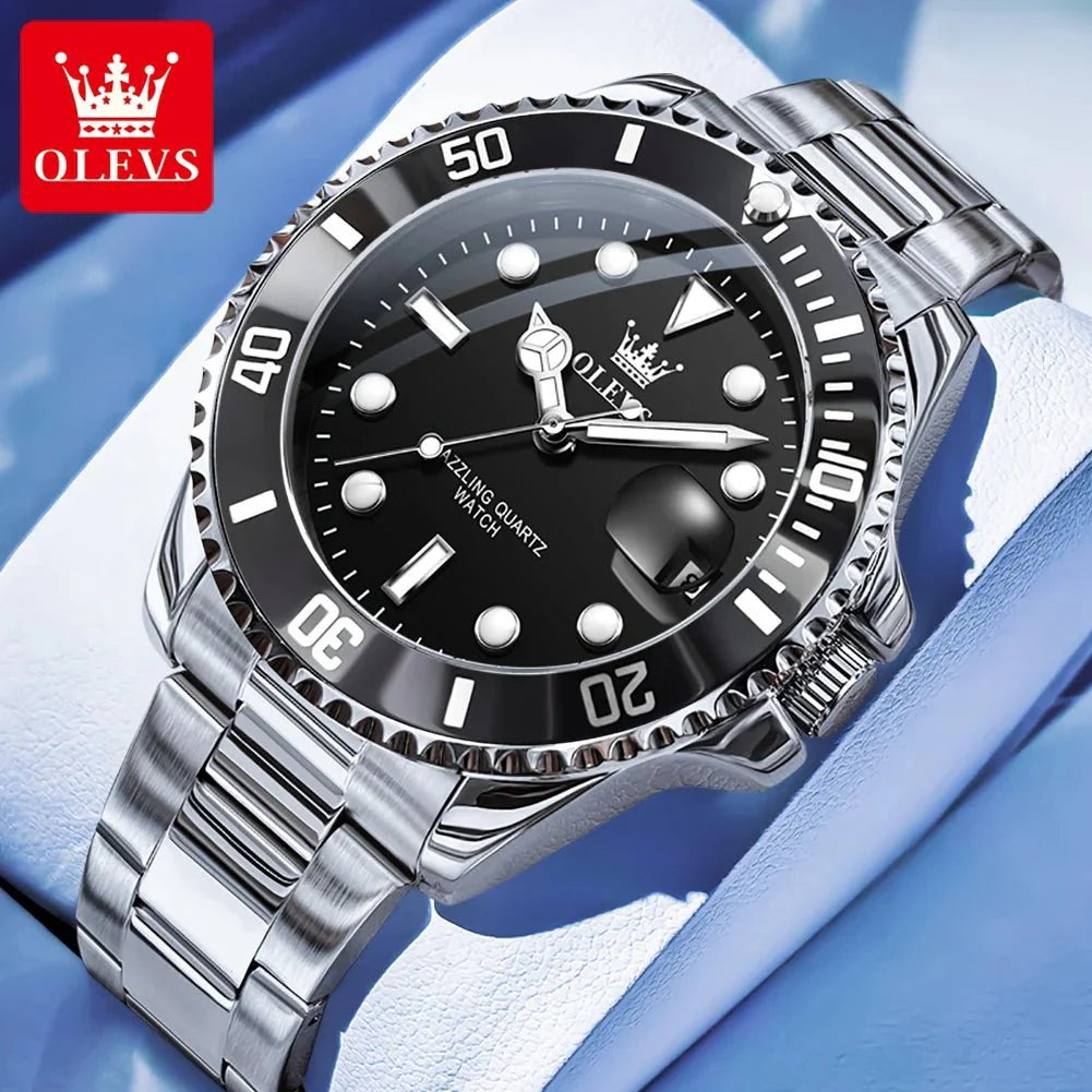 OLEVS 5885 Orologio da uomo Orologio al quarzo impermeabile di marca originale Cinturino in acciaio inossidabile Data automatica Orologi da regalo da uomo per uomo