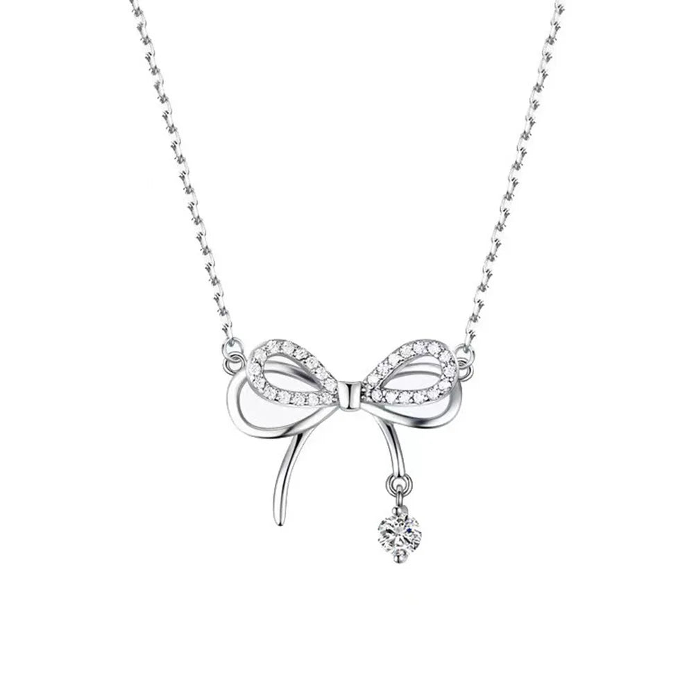 3 pezzi 925 Sterling Silver Crystal Bownot collana bracciale orecchini Set di gioielli per le donne uomo matrimonio fidanzamento gioielli per feste