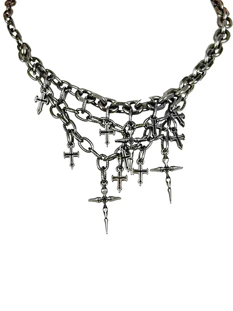 Set di Gioielli Punk Rock per Donne e Uomini, Collane e Anelli con Ciondolo a Croce Gotica, Collezione di Accessori Gioiello Audaci