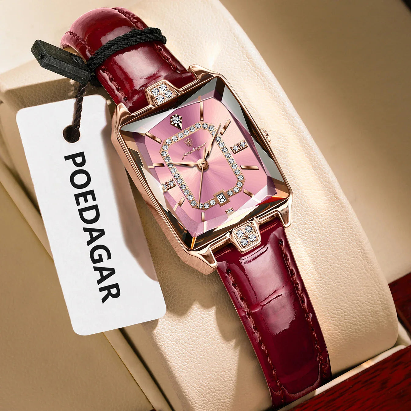 POEDAGAR Rettangolo Orologi da donna di lusso Impermeabile Data Orologio da donna in pelle Elegante orologio da polso da donna al quarzo moda Reloj regalo