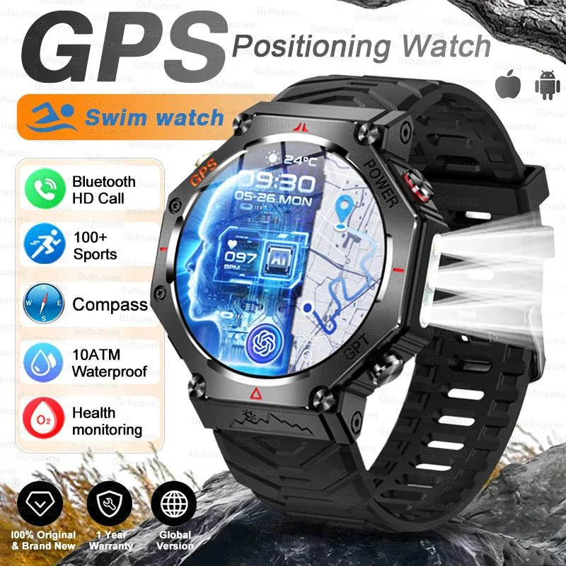 T-Rex 3 Grado Ultra Militare GPS Astuto Della Vigilanza 10ATM Bussola Impermeabile Altimetro Barometrico AMOLED Uomini HD Chiamata Sport Smartwatch