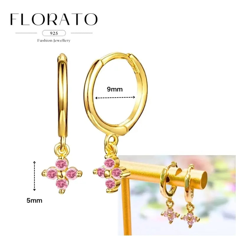 Lussuosa geometria 925 orecchio in argento sterling Ago rosa serie zircone orecchini a cerchio pendenti dolce moda regali di gioielli da sposa