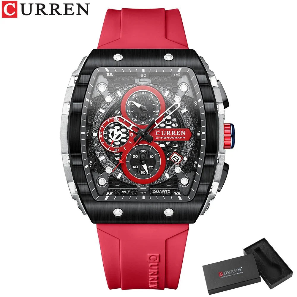 CURREN Orologio da uomo alla moda, marchio unico, design quadrato, lusso, nastro sportivo al quarzo, orologi da uomo impermeabili