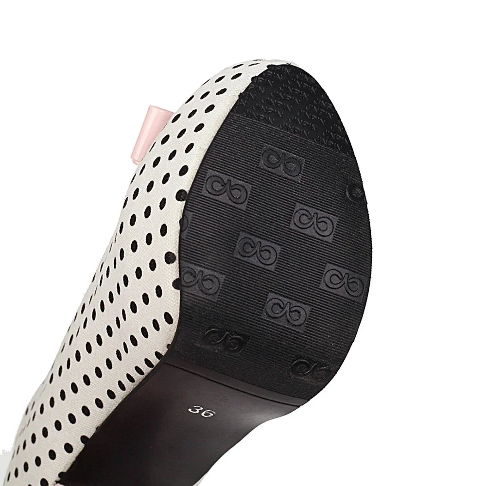 Sexy Super High Heels Women Platform Pumps Polka dot Bow Party Dress Shoes Woman Elegant Wedding Shoes Female 12cm Stilettos