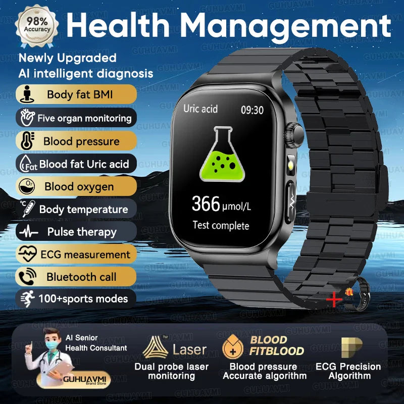 2026 Nuovo Misurazione Accurata Salute Smart Watch ECG + PPG Acido Urico Pressione Sanguigna Lipidi Nel Sangue Chiamata BT Smartwatch Per Le Donne Degli Uomini