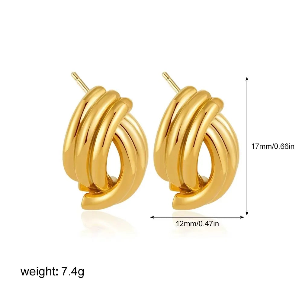 Orecchini a Perno Geometrici a Forma di C Multistrato Placcati in Oro 18K, Antiruggine, in Acciaio Inossidabile per Donne