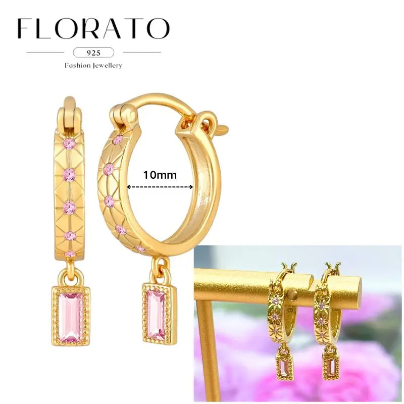 Lussuosa geometria 925 orecchio in argento sterling Ago rosa serie zircone orecchini a cerchio pendenti dolce moda regali di gioielli da sposa