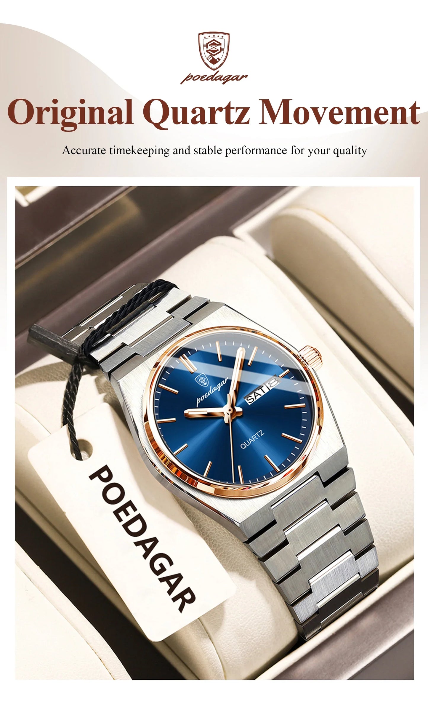 POEDAGAR Orologio da donna alla moda Orologio da polso da donna di lusso luminoso impermeabile in acciaio inossidabile Data settimana Orologi al quarzo da donna Reloj