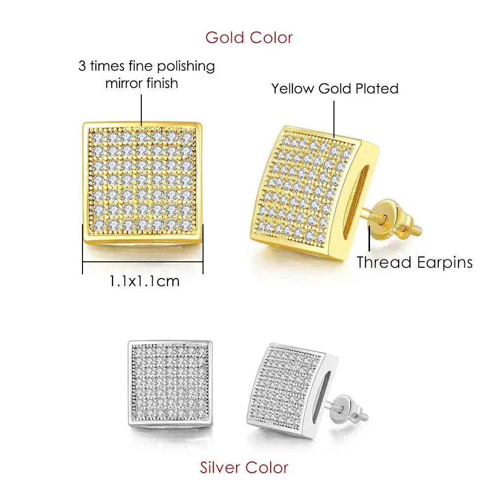 Rock Hip Hop ghiacciato orecchino a perno per uomo uomo Set completo zircone oro Piercing accessori per l'orecchio Punk Hippie Trend gioielli Dropship