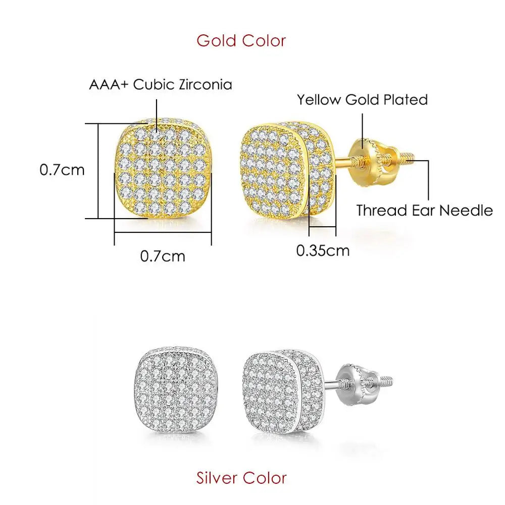 Rock Hip Hop ghiacciato orecchino a perno per uomo uomo Set completo zircone oro Piercing accessori per l'orecchio Punk Hippie Trend gioielli Dropship