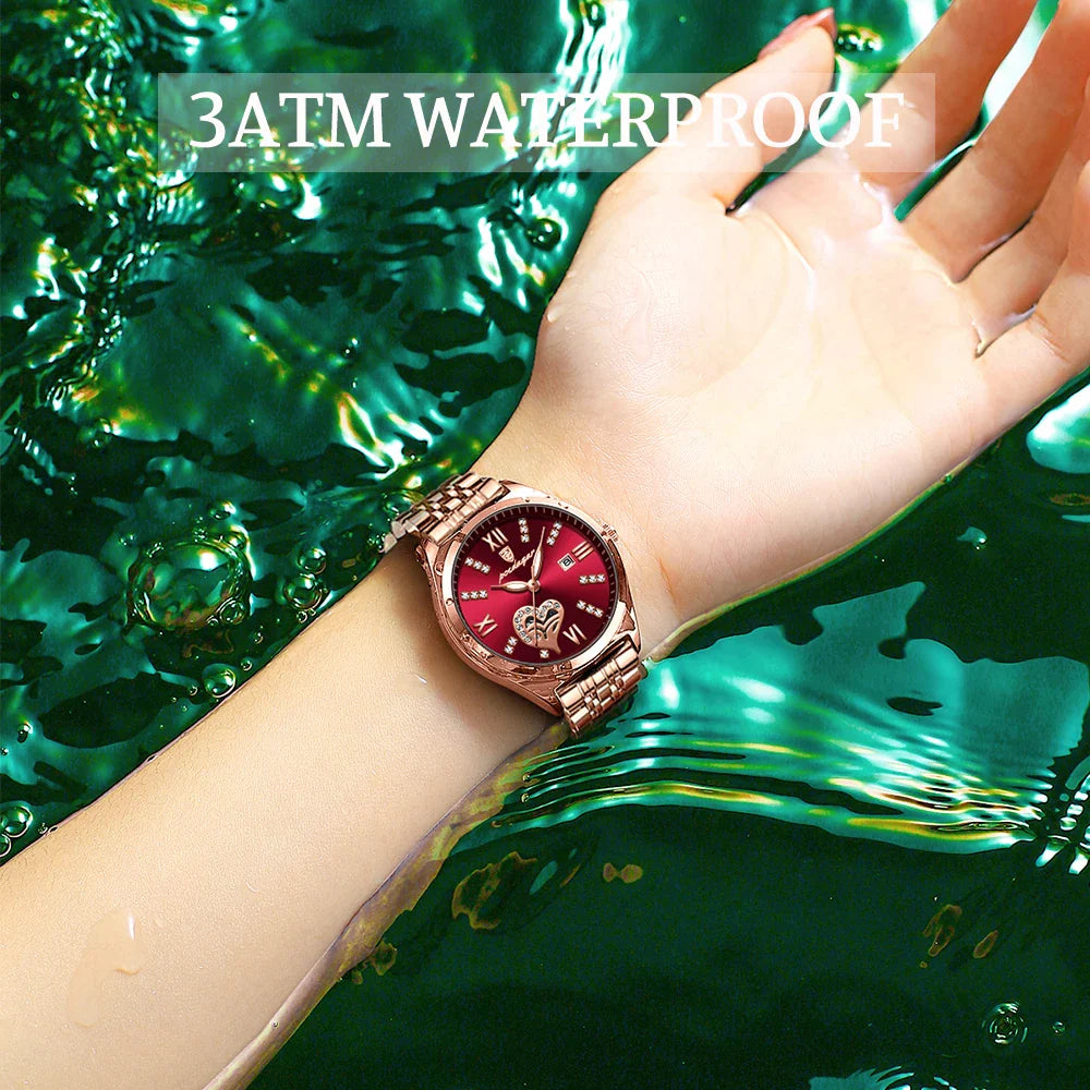 POEDAGAR Orologi di lusso da donna Orologio da donna impermeabile con data luminosa in acciaio inossidabile Orologio da polso da donna al quarzo alla moda elegante