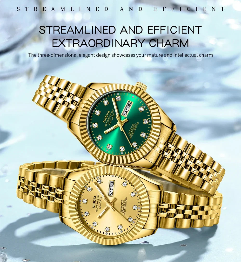 NIBOSI Orologi da donna con diamanti Orologio da donna casual di moda di lusso delle migliori marche Orologio da donna con data settimanale automatica impermeabile Reloj