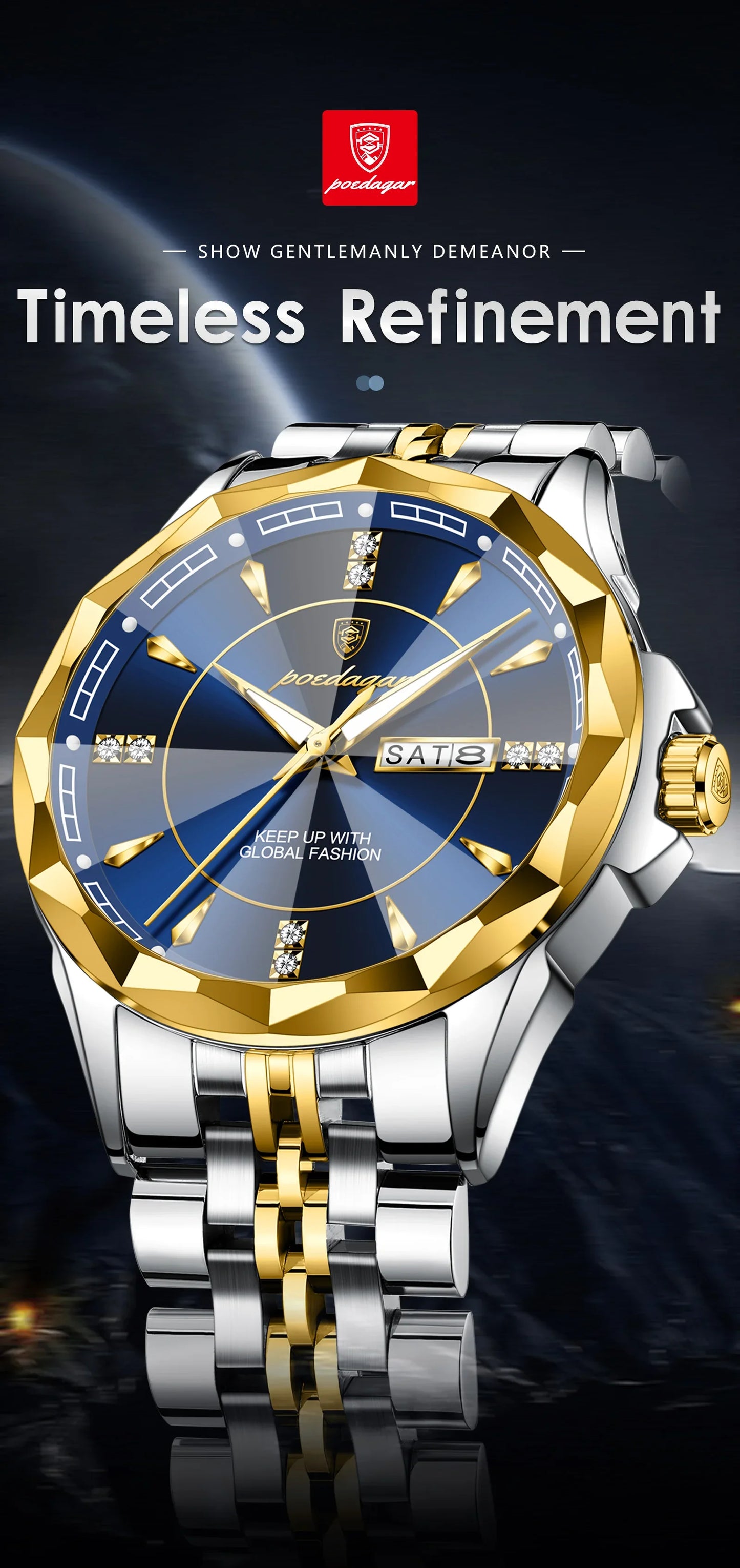 POEDAGAR Orologio da uomo di moda di lusso Top Business Impermeabile luminoso Data Settimana Orologi da uomo Orologio da polso da uomo in acciaio inossidabile al quarzo
