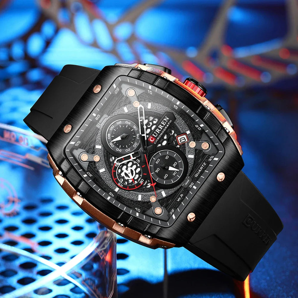 CURREN Orologio da uomo alla moda, marchio unico, design quadrato, lusso, nastro sportivo al quarzo, orologi da uomo impermeabili