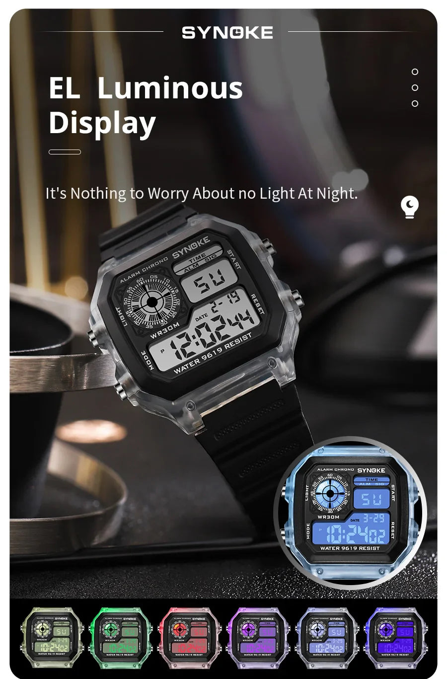 SYNOKE Digital Watches uomo sport luminoso multifunzione impermeabile orologio da polso da donna all'aperto e in esecuzione studente sette luci