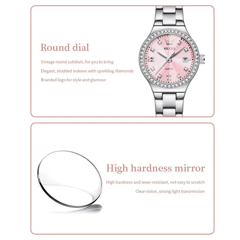 OLEVS 5628 Orologio al quarzo da donna Orologio da polso impermeabile luminoso in acciaio inossidabile con scala di diamanti e funzione data
