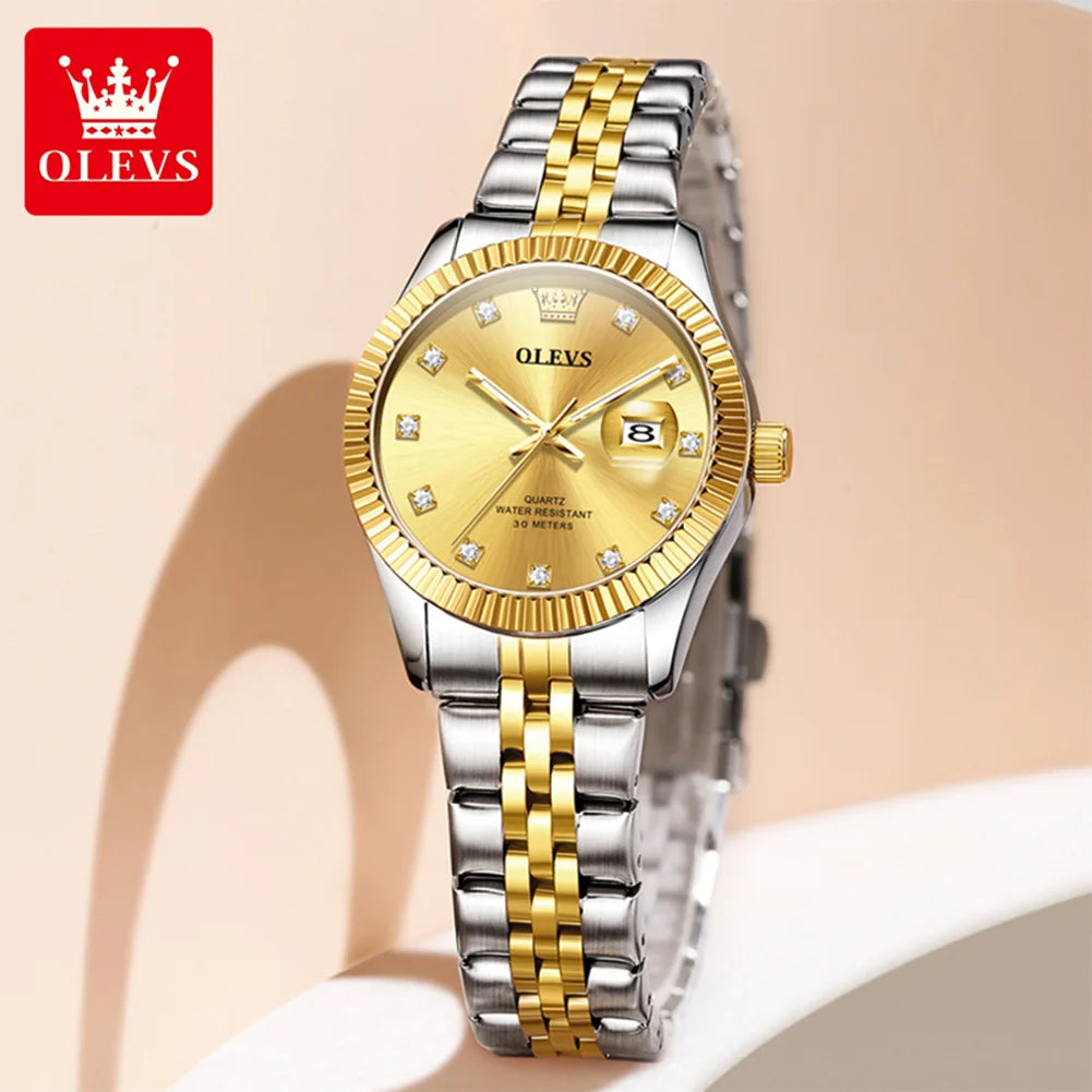 OLEVS 3705 Orologio da donna 30M Orologio al quarzo con data impermeabile per donna Orologio da donna di lusso con scala di diamanti a specchio ad alta durezza