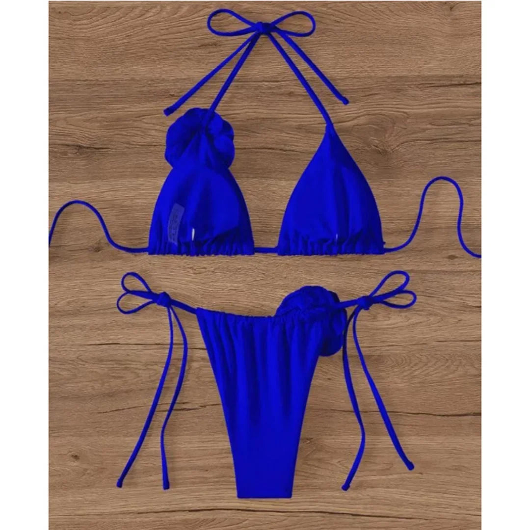 Costume da Bagno Sexy con Fiori e Fascia, Bikini a Perizoma 2025, Costumi da Bagno Donna con Lacci, Set Bikini Brasiliano, Biquini Mujer