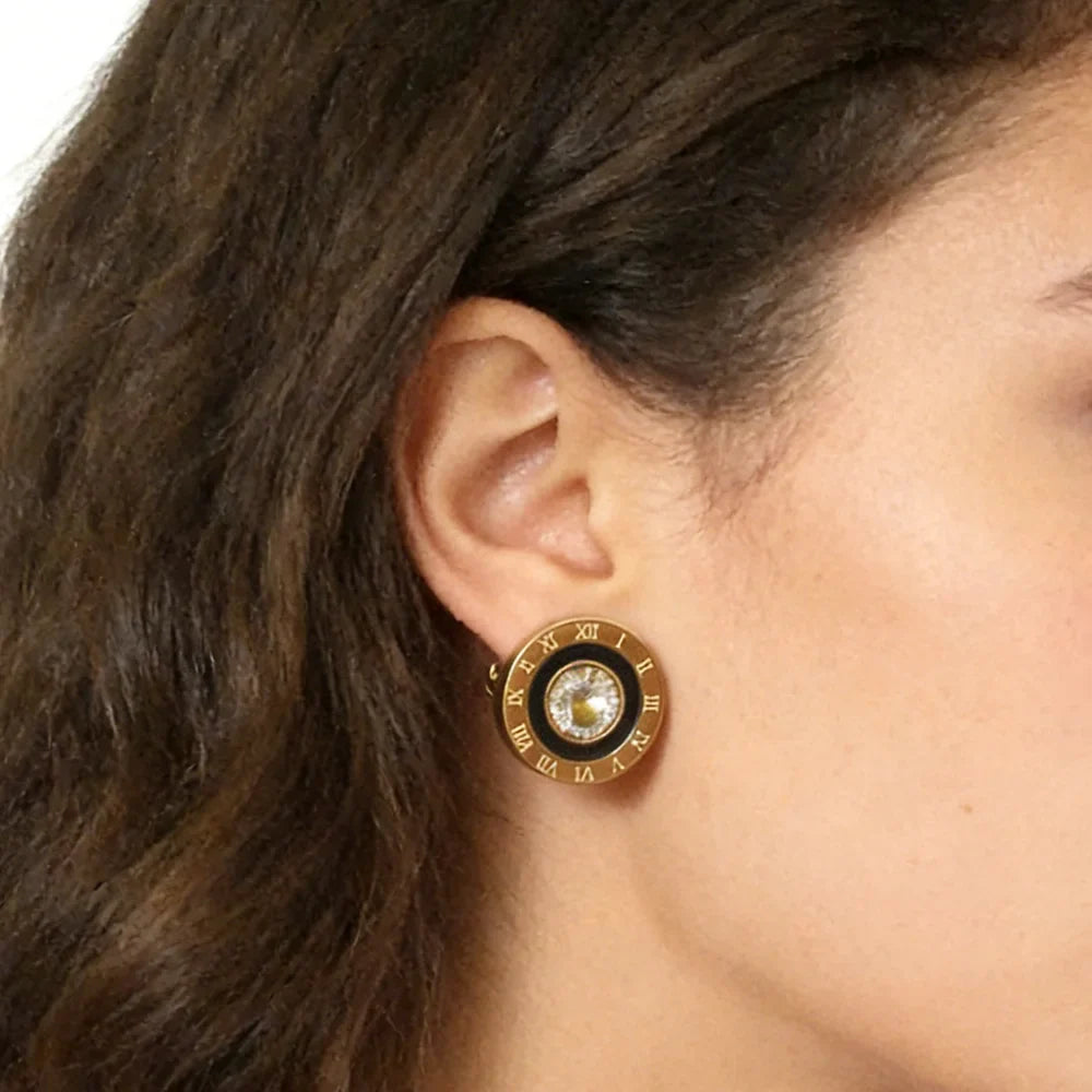 Orecchini a bottone con numeri romani in acciaio inossidabile 316, rotondi, brillanti, con zirconi AAA, diametro 12 mm, per donna, gioielli di marca di alta qualità