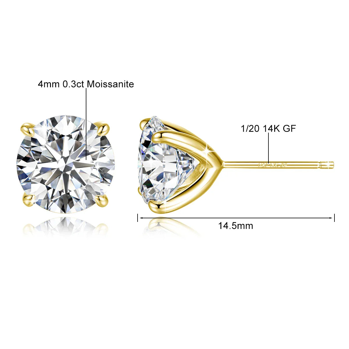 Orecchini a bottone in moissanite a 4 punte in oro massiccio 14 carati per le donne Orecchini a bottone con diamanti da sposa Gioielleria raffinata Regalo di compleanno