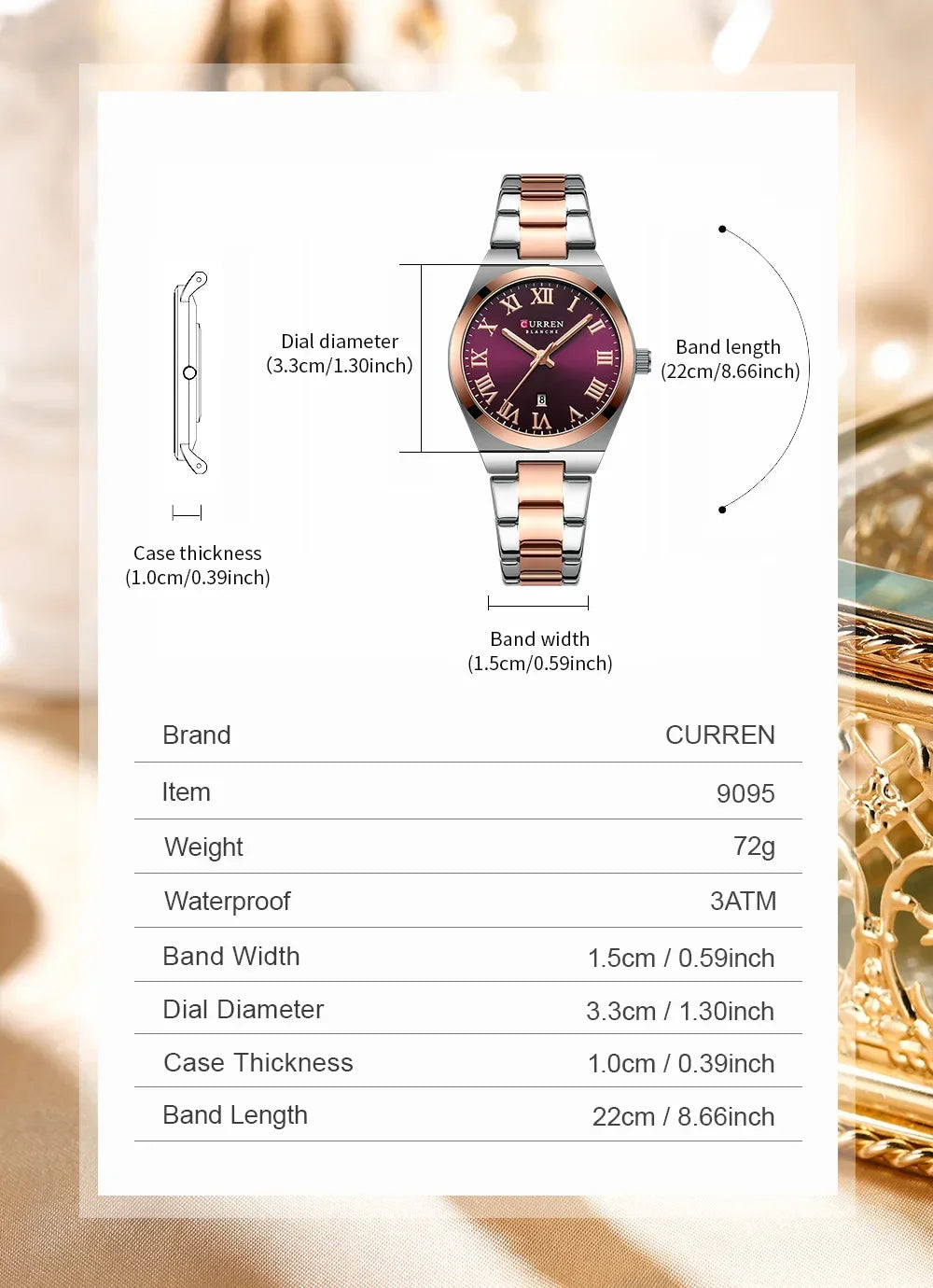 CURREN Orologio da donna, Orologi da donna, Orologi da donna, Abito alla moda impermeabile Bracciale in acciaio inossidabile Orologi analogici Data