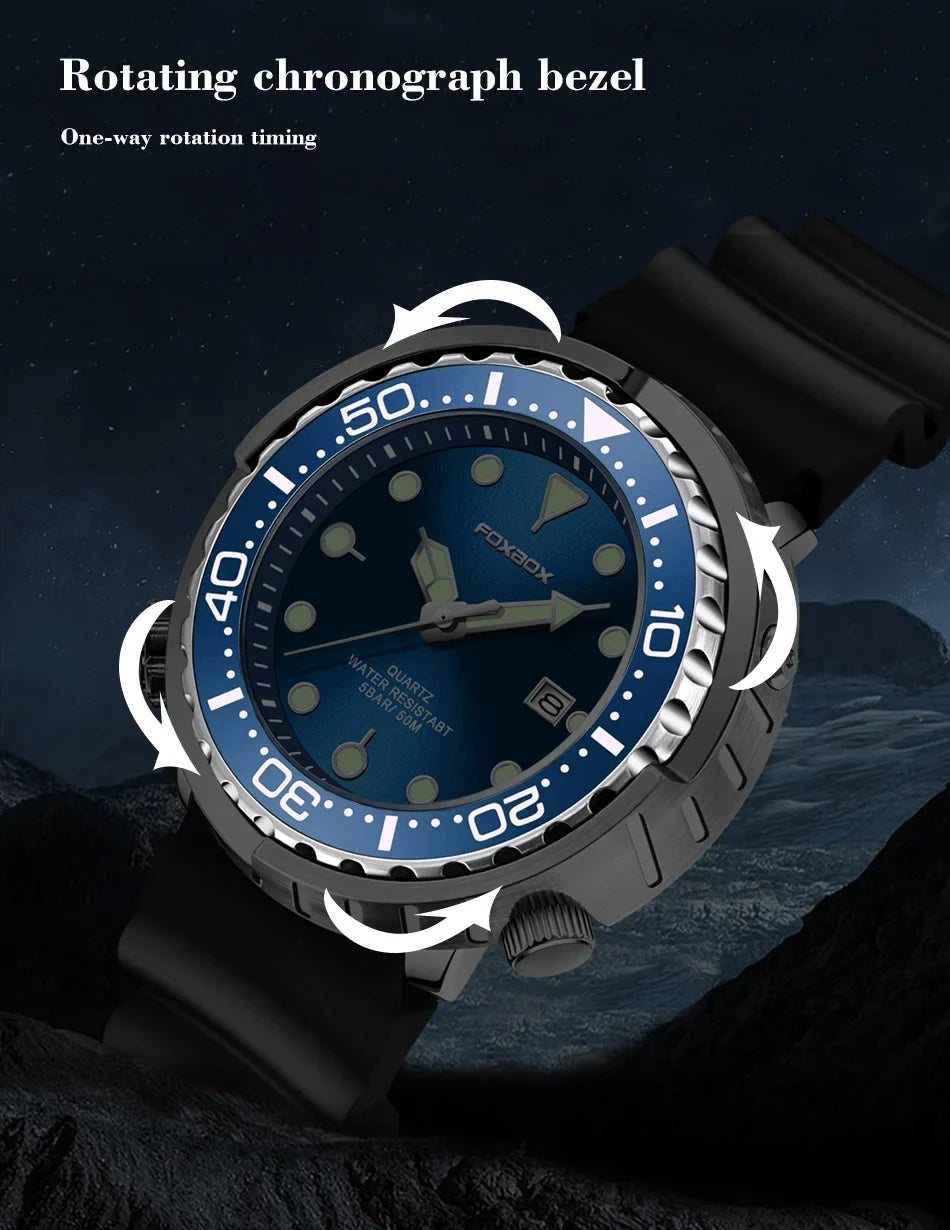 FOXBOX Top Brand Fashion Diver Watch Men 50ATM Waterproof Date Clock orologi sportivi orologio da polso al quarzo da uomo Relogio Masculino