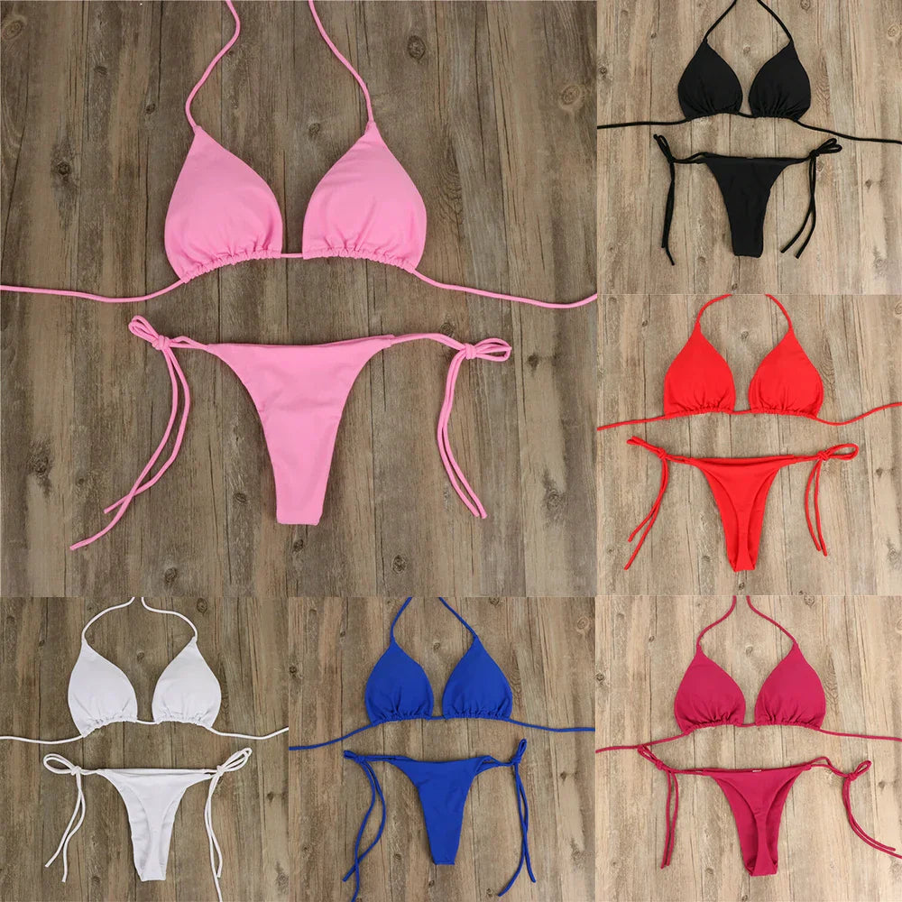 Costume da bagno sexy perizoma con cravatta laterale e cravatta da donna, cinturino diviso, fasciatura regolabile, stile brasiliano, costumi da bagno da donna