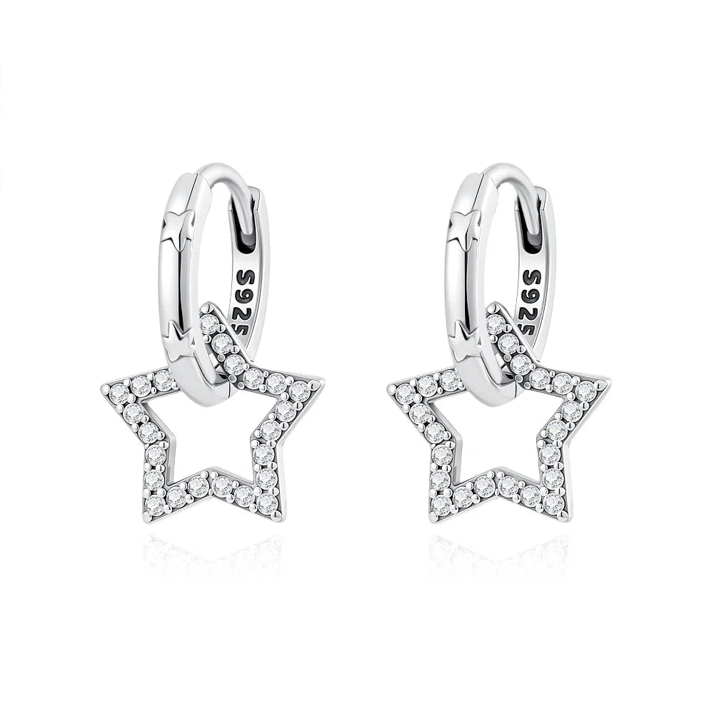 2025 Orecchini a cerchio in cristallo per le donne Orecchini gioielli Farfalla rosa Bule Moon Star Orecchini originali in argento sterling 925