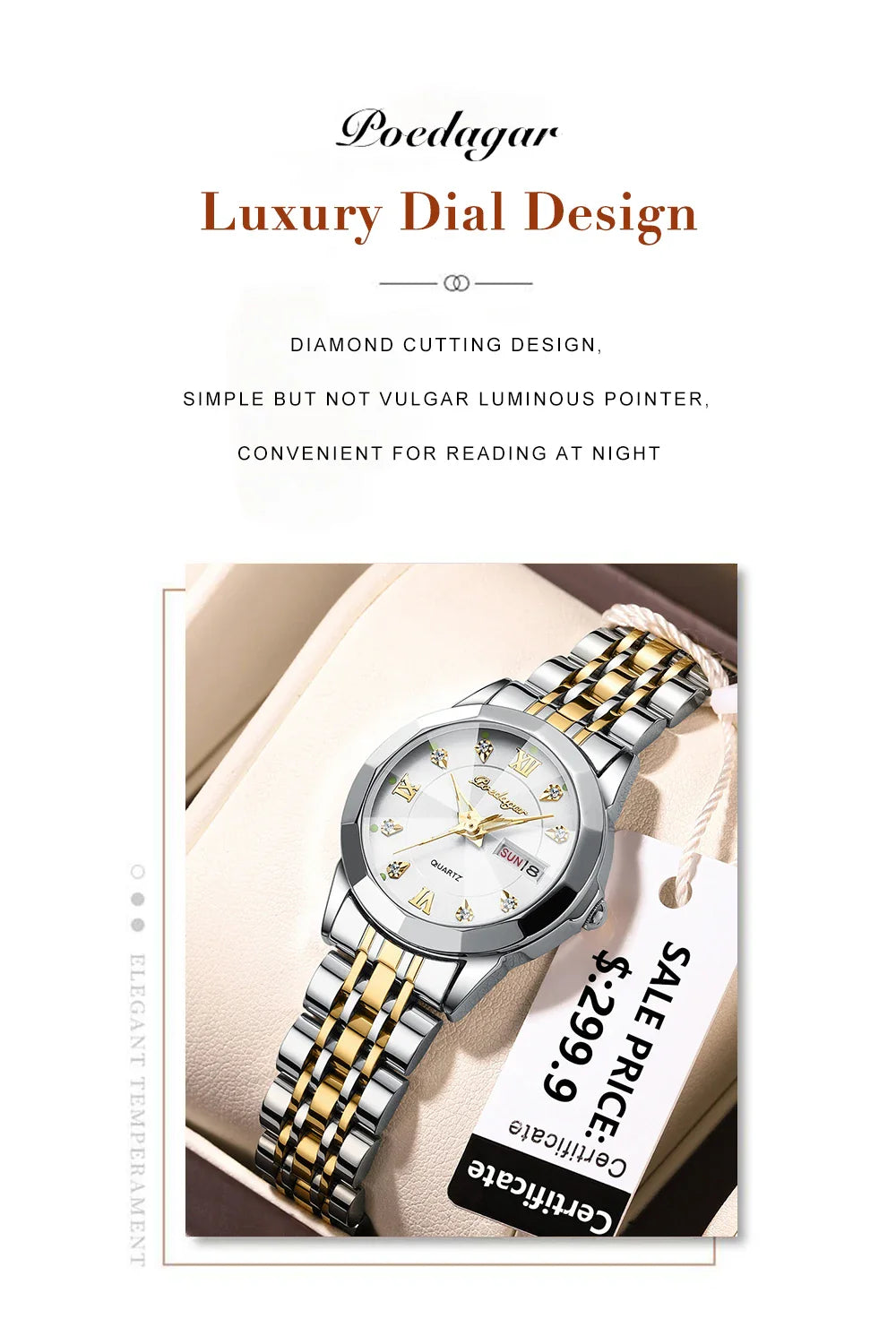 POEDAGAR orologi da donna di marca di lusso impermeabile luminoso data settimana orologio al quarzo per donna orologio da donna di moda in acciaio inossidabile
