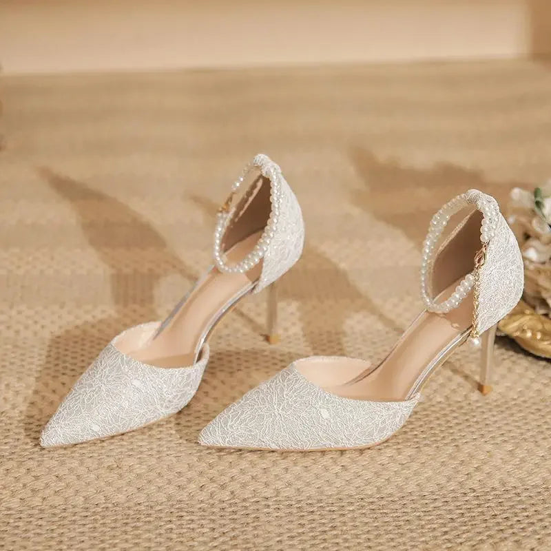 Size 31-43 Women High Heels Stiletto Heel Summer Lace Mesh Sweet Gold Silver Wedding Shoes