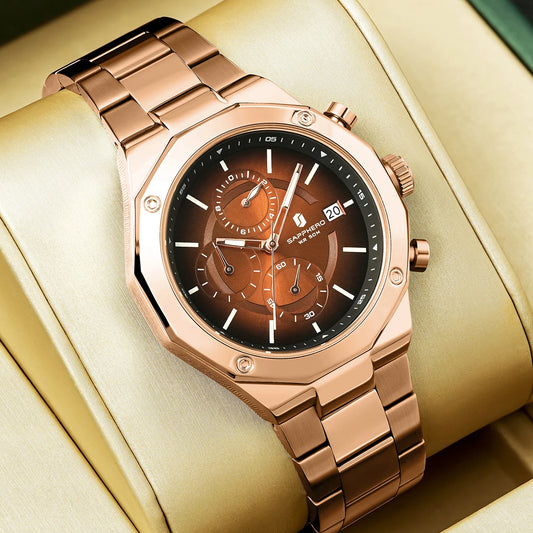 SAPHERO Orologio Cronografo Uomo al Quarzo 5ATM Impermeabile Acciaio Inox con Data, Regalo Perfetto per Padre, Marito, Fidanzato per Natale, Compleanno, San Valentino