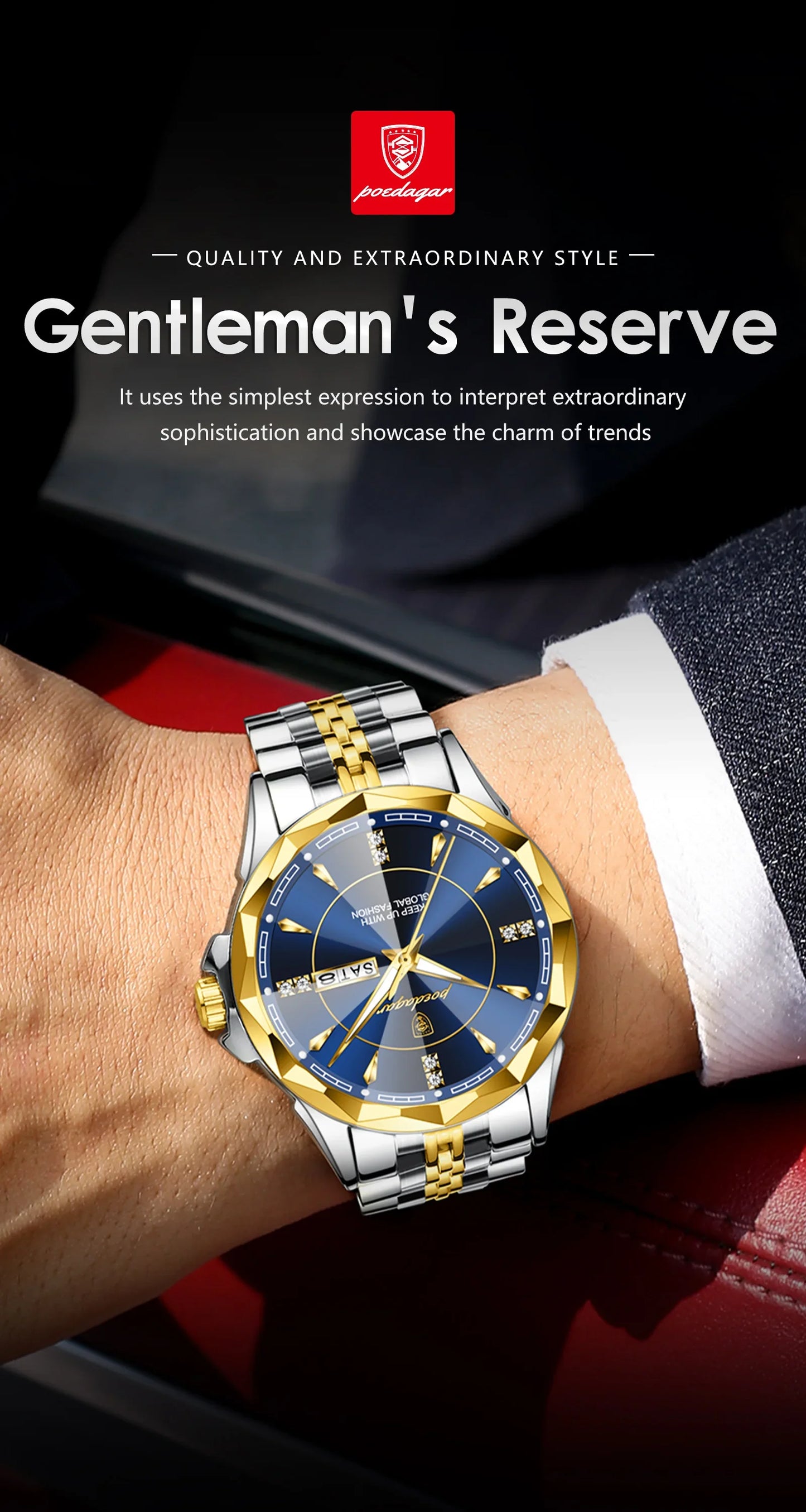 POEDAGAR Orologio da uomo di moda di lusso Top Business Impermeabile luminoso Data Settimana Orologi da uomo Orologio da polso da uomo in acciaio inossidabile al quarzo