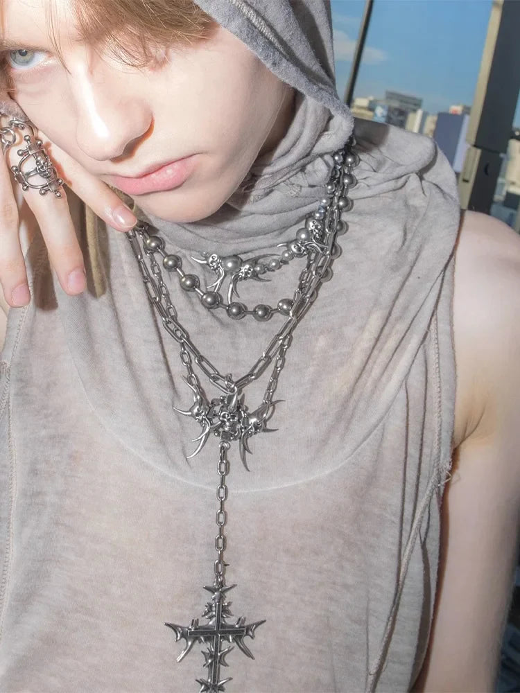 Set di Gioielli Punk Rock per Donne e Uomini, Collane e Anelli con Ciondolo a Croce Gotica, Collezione di Accessori Gioiello Audaci