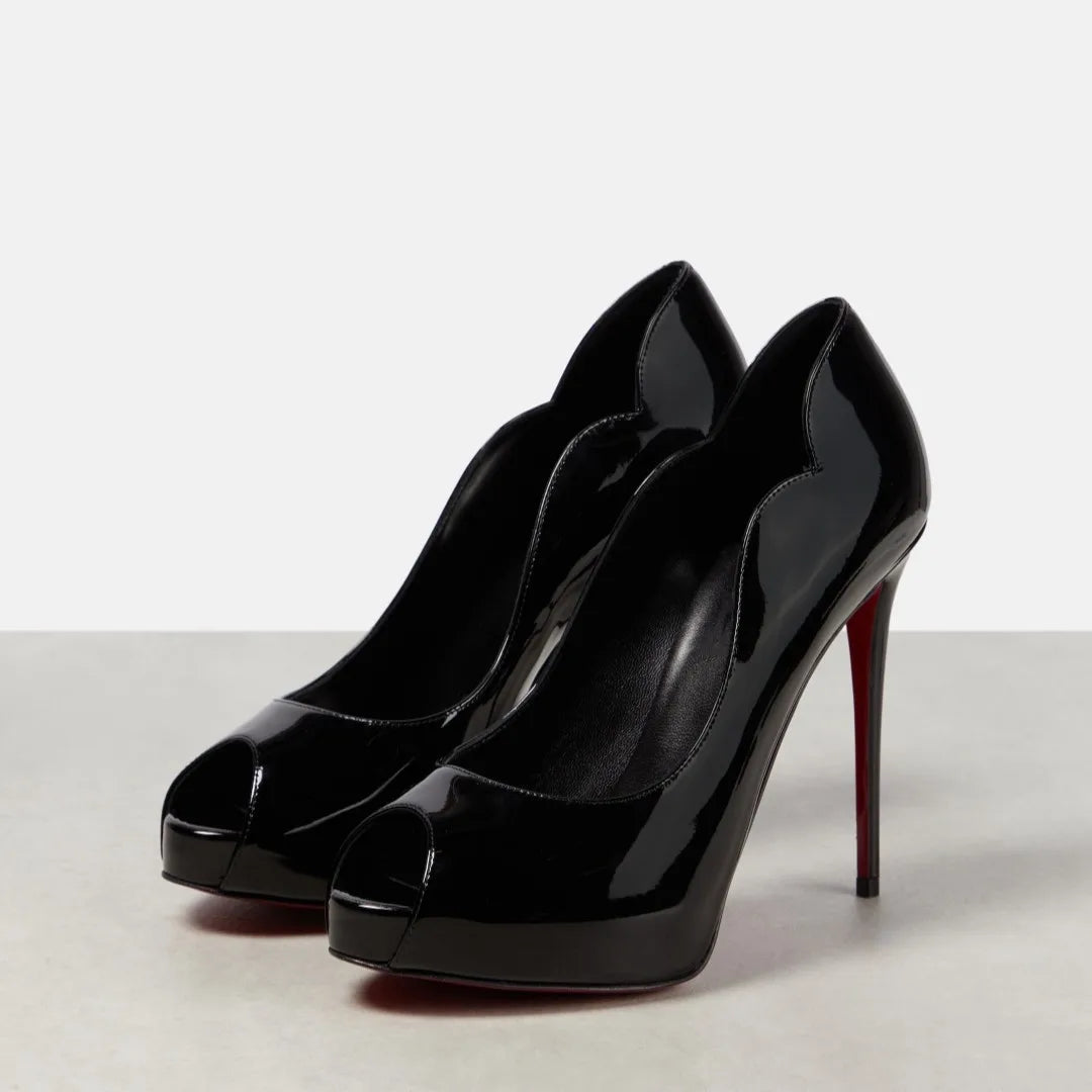New Women's Open Toed Patent Leather  High Heels Shoes Ladies  Slim High Heels Fishmouth Shoes Sexy Party Shoes