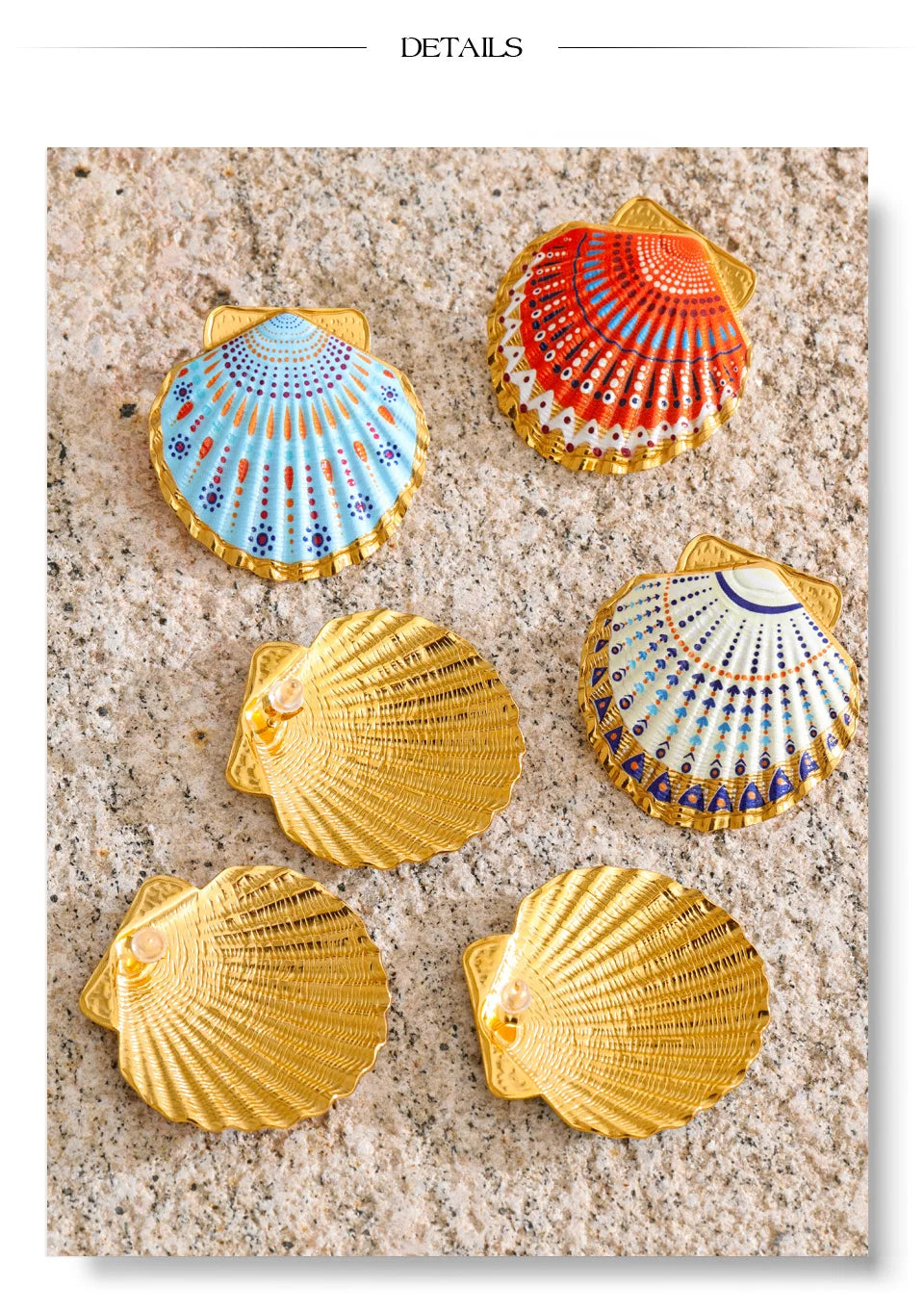 Yhpup Ocean Style Acciaio inossidabile Smalto Y2K Conchiglia in metallo Grandi orecchini a bottone per le donne Gioielli estivi 2026 PVD placcato