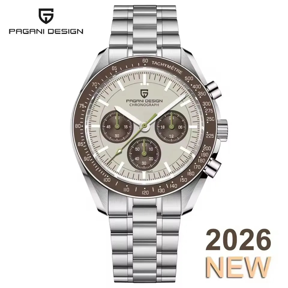 Nuovo Orologio da Uomo PAGANI DESIGN Golden Moon 2026, Orologio al Quarzo di Lusso, Cronografo Sportivo, Vetro Zaffiro AR, Impermeabile, Regalo