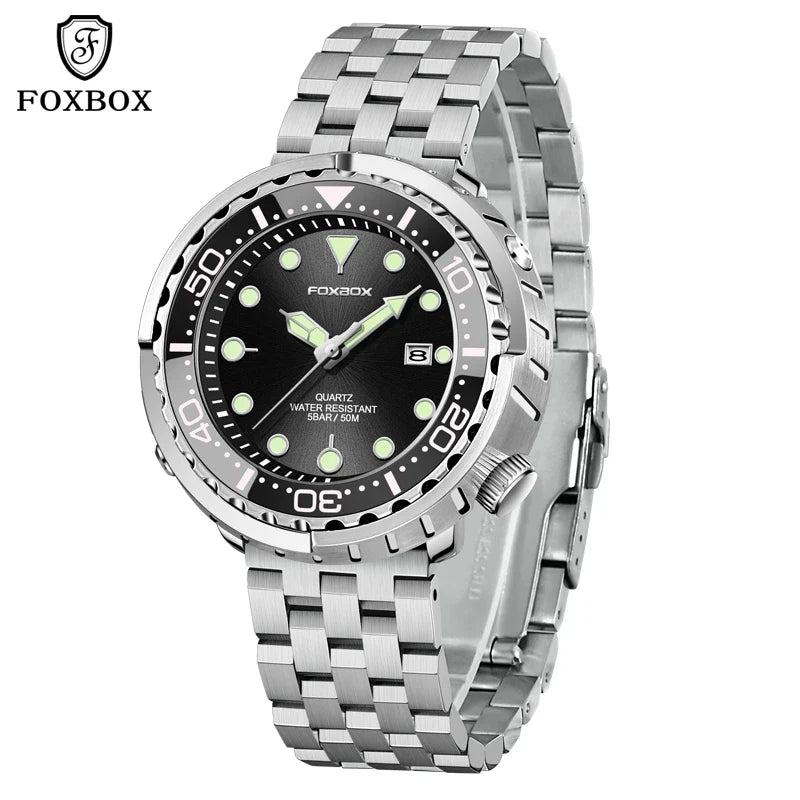 FOXBOX Top Brand Fashion Diver Watch Men 50ATM Waterproof Date Clock orologi sportivi orologio da polso al quarzo da uomo Relogio Masculino