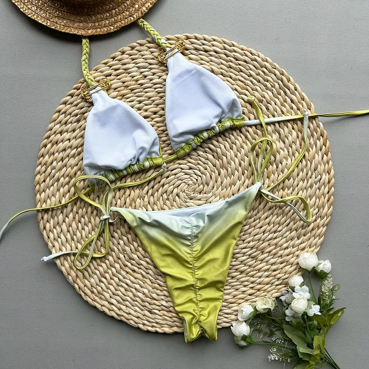 Nuovo bikini sexy tie-dye a due pezzi per donna, accessori per costumi da bagno