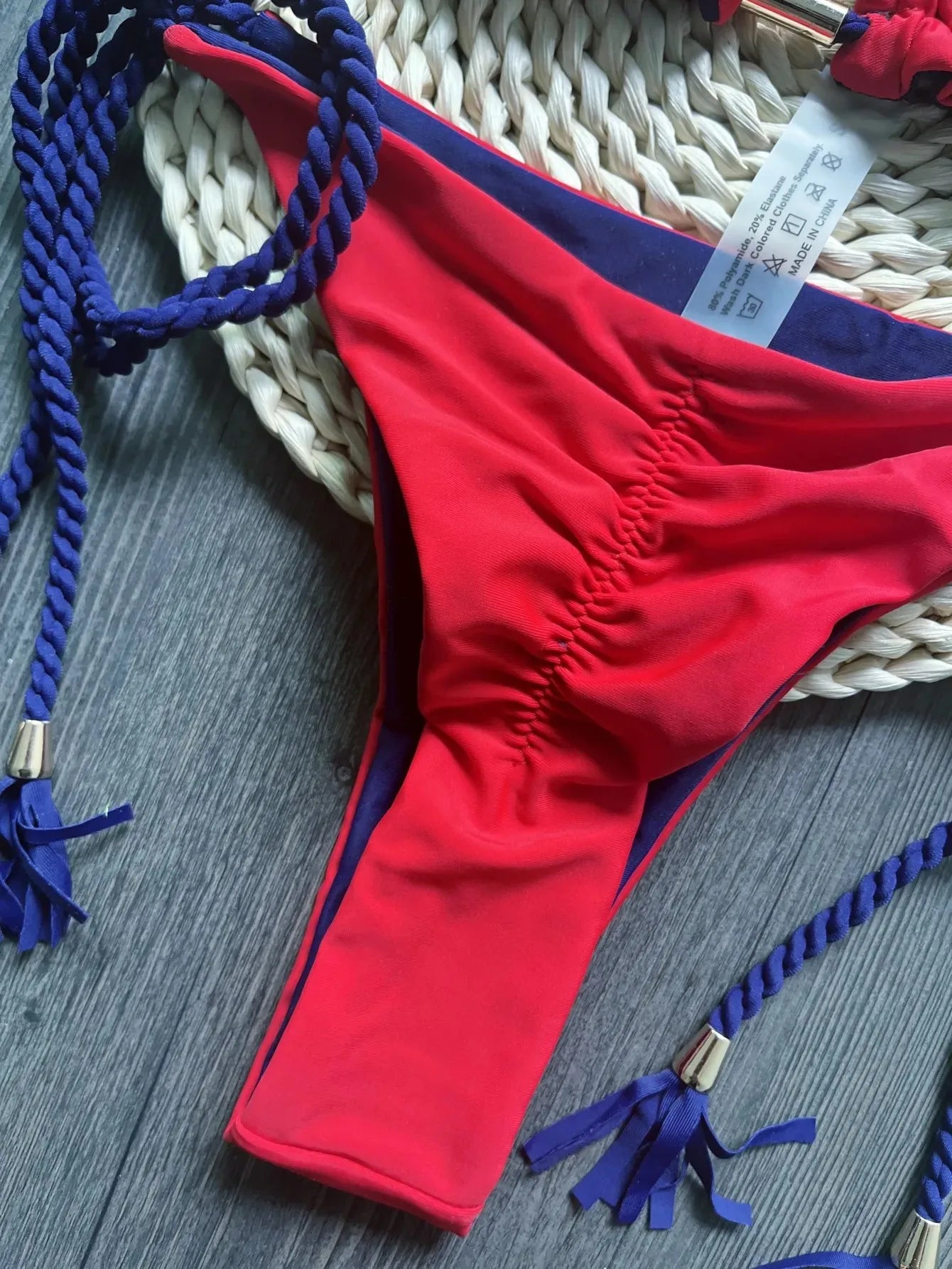 Costume da bagno sexy da donna in tinta unita, due pezzi, triangolare, con corda intrecciata, set bikini, costume da bagno da spiaggia, Biquinis brasiliani