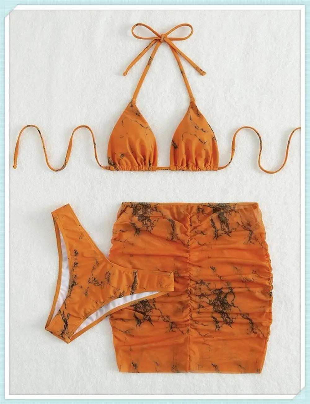 3 pezzi perizoma Bikini con gonna marmo texture costume da bagno donna costume da bagno Set costumi da bagno femminili abbigliamento da spiaggia nuoto estate
