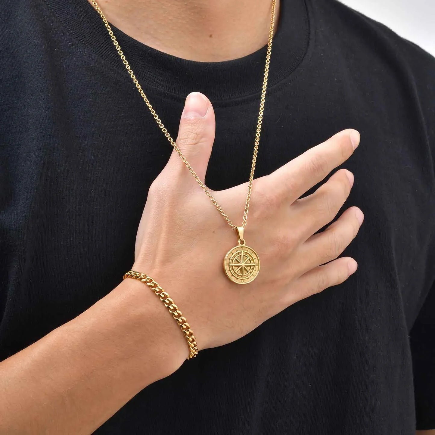 Vnox Set di 2 Pezzi Collana con Ciondolo e Bracciale da Uomo, Set di Gioielli in Acciaio Inossidabile Colore Nero Oro Argento, Regali di Gioielleria alla Moda