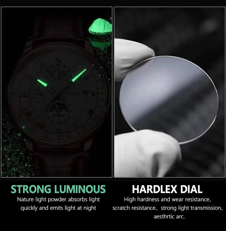 Orologio da uomo di lusso cronografo impermeabile modello fasi lunari orologio da polso da uomo luminoso in pelle orologi al quarzo da uomo orologio Casual