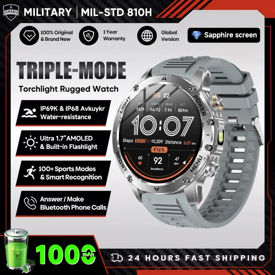 2025 Uomini Schermo AMOLED da 1,7 pollici Astuto Della Vigilanza 1000mAh Batteria Frequenza Cardiaca Chiamata Bluetooth NFC GPS Tracker Sport Fitness Orologi Nuovo