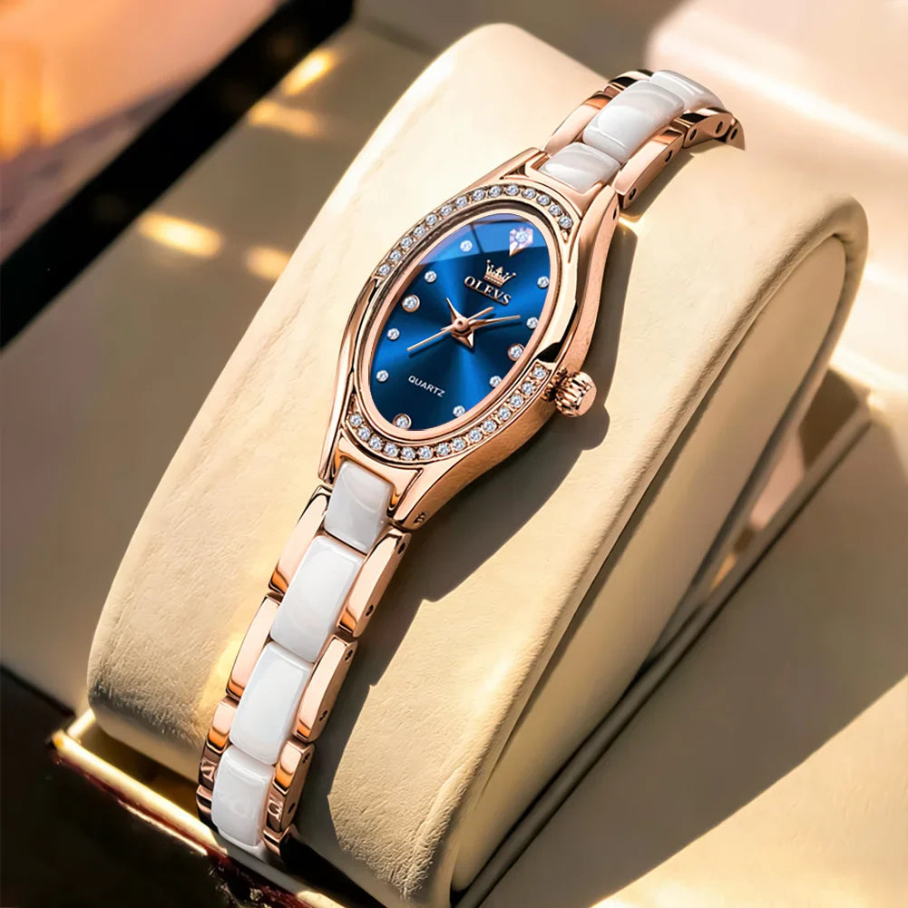 OLEVS 7131 Orologio da Donna Elegante con Movimento al Quarzo, Cinturino in Porcellana, Impermeabile 30m, Quadrante con Diamanti, Orologio alla Moda per Donne